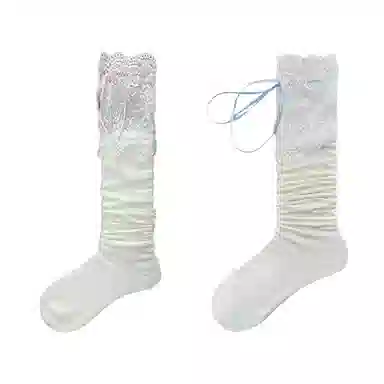 夜间教习室 蕾丝拼接蝴蝶结日系洛丽塔少女甜美过膝袜 女款