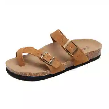 果洛菲 韩版软木凉鞋学院风套趾平底外穿休闲沙滩鞋人字拖鞋 男女同款