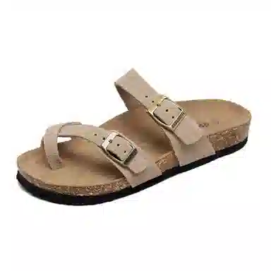 果洛菲 韩版软木凉鞋学院风套趾平底外穿休闲沙滩鞋人字拖鞋 男女同款