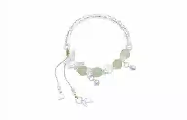 牧言 国潮复古新中式森系气质简约小众设计高级感 光面立体蝶梦花朵流苏铃铛竹叶半镯半链手饰 合金 条纹蝴蝶手镯 女款