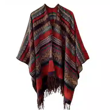 北极绒 复古流苏条纹民族风保暖披风 披肩 女款