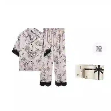桔内 高级感五分袖翻领满印睡衣套装 女款 礼盒装 图片色