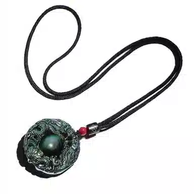 易明居 双龙护主 霸气招财 新中式十二生肖 守护神项链 六字真言转运珠  黑曜石 玉石吊坠 男女同款情侣款 佛牌 生日 男友 礼物