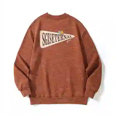 赞仕 美式街头圆领小众设计感字母印花长袖卫衣 男女同款 砖红色