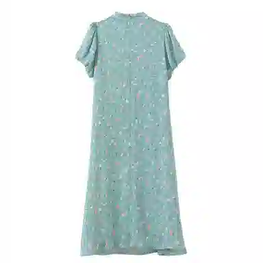 晚白  高腰印花短袖连衣裙  女款  花色