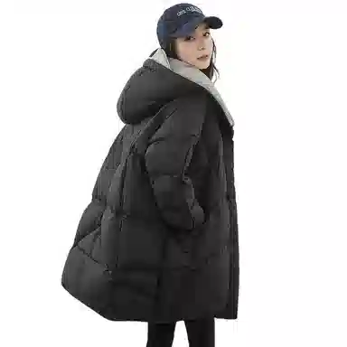 鸭鸭 纯色连帽中长款加厚保暖拉链羽绒服 女款