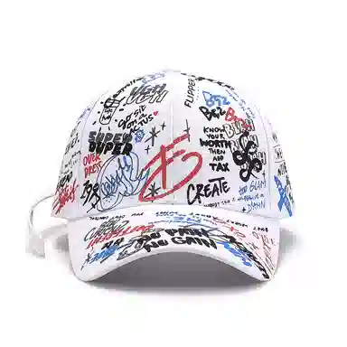浪莎 潮酷字母涂鸦个性硬顶户外出行旅游街拍防晒弯檐 棉 鸭舌帽 男女同款情侣款