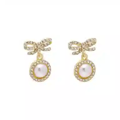 彤彤兔        珍珠小香风蝴蝶结耳环女气质小众甜美水钻耳钉耳饰