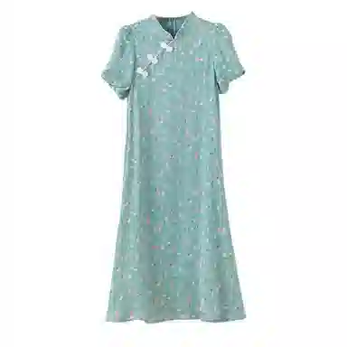 晚白  高腰印花短袖连衣裙  女款  花色