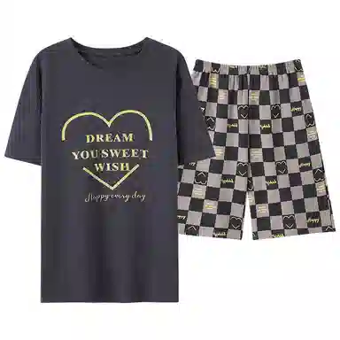 莫代尔 简约字母时尚韩版舒适亲肤透气短袖松紧带可外穿休闲五分裤睡衣套装 男款 浅灰色