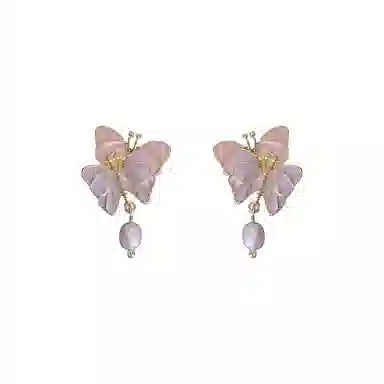 彤彤兔      潮法式蝴蝶滴油耳环女复古港风超仙气质珍珠耳钉耳饰品