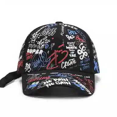 浪莎 潮酷字母涂鸦个性硬顶户外出行旅游街拍防晒弯檐 棉 鸭舌帽 男女同款情侣款