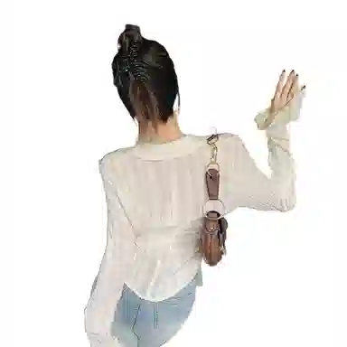 JUFU V-Neck Long Sleeve Shirt Beige