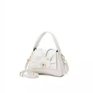 古伊西 喜上梅梢新中式复古褶皱包 中国风刺绣工艺 牛皮 旗袍手拎斜挎包 小号 女款 芡实白