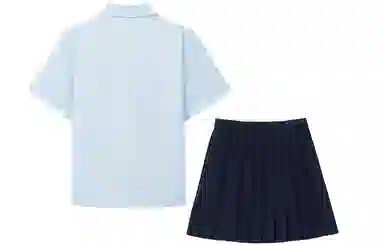 九条喵 尖领短袖衬衫格子图案短裙制服 女款