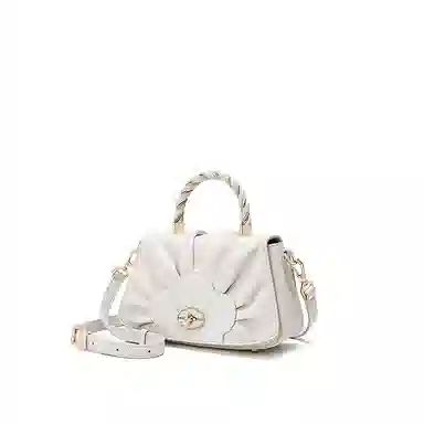 古伊西国 喜上梅梢新中式褶皱小方包 中国风刺绣工艺 牛皮 编织手提设计 复古旗袍斜挎包 小号 女款 芡实白