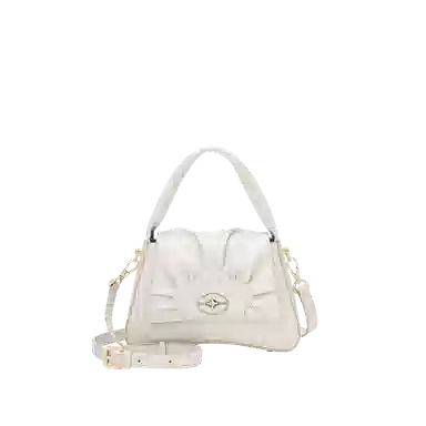 古伊西 喜上梅梢新中式复古褶皱包 中国风刺绣工艺 牛皮 旗袍手拎斜挎包 小号 女款 芡实白