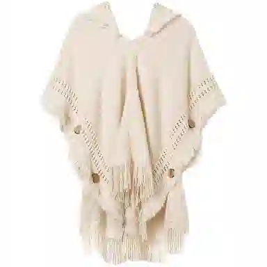 北极绒 森系波西米亚流苏连帽针织旅行拍照网红穿搭斗篷外搭 披肩 女款