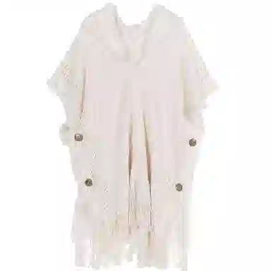 北极绒 森系波西米亚流苏连帽针织旅行拍照网红穿搭斗篷外搭 披肩 女款