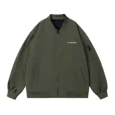 三体 我的三体系列 美式复古简约基础款纯色休闲字母印花宽松百搭开衫高街潮牌时尚学生棒球服工装飞行员夹克外套 男女同款