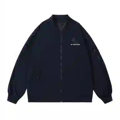 三体 我的三体系列 美式复古简约基础款纯色休闲字母印花宽松百搭开衫高街潮牌时尚学生棒球服工装飞行员夹克外套 男女同款