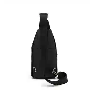 老人头 高级百搭真皮时尚 头层牛皮 单肩斜挎胸包 男款 黑色