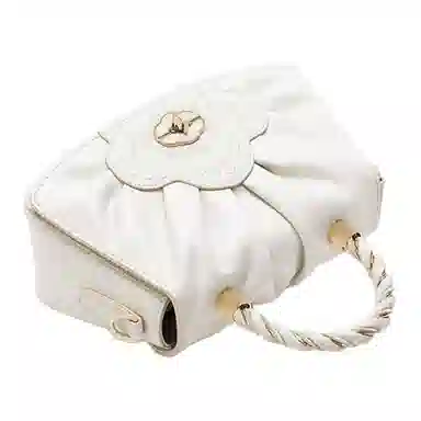 古伊西国 喜上梅梢新中式褶皱小方包 中国风刺绣工艺 牛皮 编织手提设计 复古旗袍斜挎包 小号 女款 芡实白