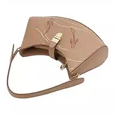 古伊西 游鱼若空新中式 中国风刺绣工艺小众绣花 牛皮 法棍包单肩包 小号 女款 亚棕色