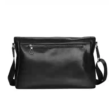 老人头 商务磁扣开合休闲 牛皮 单肩包 男款 黑色