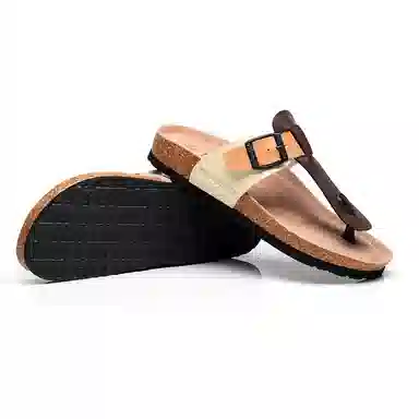 果洛菲 经典舒适百搭 软木底 防滑人字拖鞋 男女同款 米棕驼