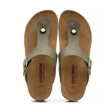 果洛菲 夹脚凉鞋夏季室外勃肯鞋时尚潮流沙滩鞋人字拖鞋 男女同款 羊巴墨绿