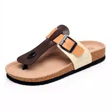 果洛菲 经典舒适百搭 软木底 防滑人字拖鞋 男女同款 米棕驼