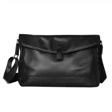 老人头 商务磁扣开合休闲 牛皮 单肩包 男款 黑色