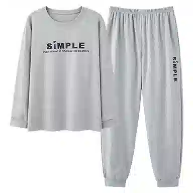 莫代尔 舒适亲肤柔软透气长袖长裤可居家休闲可外穿睡衣套装 男款 银色