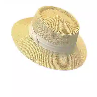 木林森 蝴蝶结丝带防晒 遮阳平顶太阳帽 草编 渔夫帽 女款