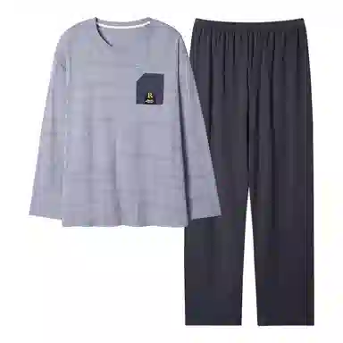 莫代尔 细腻耐磨舒适柔软亲肤透气微弹长袖松紧裤腰不勒腹长裤居家休闲可外穿睡衣套装 男款 紫色