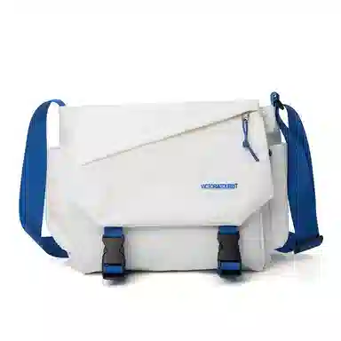 维多利亚旅行者 纯色翻盖开合休闲时尚防泼水 涤纶 邮差包单肩斜挎包 常规 男女同款情侣款 蓝拼白