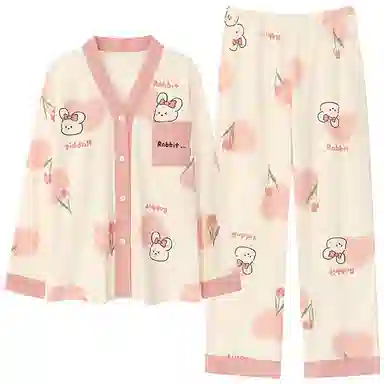 莫代尔 亲肤舒适长袖不勒腹长裤可居家休闲可外穿睡衣套装 女款 杏色