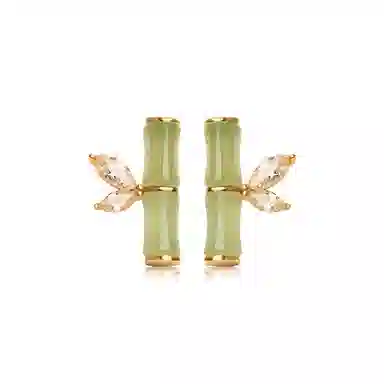 饰伴 青竹雅韵新中式可爱国潮竹节优雅精致 合金 锆石 耳环 女款