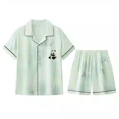 兰缪 简约凉感休闲可外穿短袖翻领上衣松紧腰短裤睡衣套装 男款 高级黑