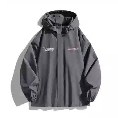 三体 文明系列 美式复古简约基础款纯色字母印花宽松连帽防水防风登山潮牌时尚户外休闲百搭机能风夹克外套 男女同款