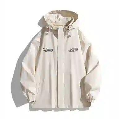 三体 文明系列 美式复古简约基础款纯色字母印花宽松连帽防水防风登山潮牌时尚户外休闲百搭机能风夹克外套 男女同款