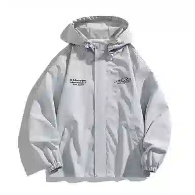 三体 文明系列 美式复古简约基础款纯色字母印花宽松连帽防水防风登山潮牌时尚户外休闲百搭机能风夹克外套 男女同款