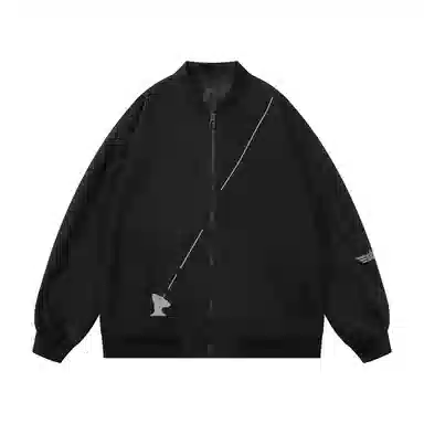 三体 简约基础款字母印花百搭休闲宽松棒球领开衫美式复古潮牌纯色户外工装机能风飞行夹克外套 男女同款