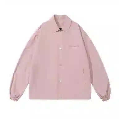 三体 水滴系列 美式街头复古简约基础款字母印花宽松百搭休闲翻领开衫教练棒球服飞行服学生潮牌纯色户外夹克外套 男女同款