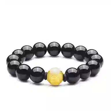 佐卡伊 个性圆珠黑石 首饰简约 手饰 黑曜石 玉石手串 男女同款情侣款