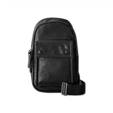 后步 小众设计感原创简约通勤时尚潮牌运动日常休闲出行 真皮头层植鞣牛皮 斜挎包背包胸包 常规 男女同款情侣款 黑色