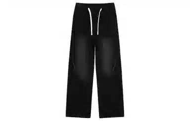 美式复古高街风显高显瘦垂感休闲阔腿经典百搭褶皱设计纯色基础款中腰潮流百搭抽绳宽松直筒裤做旧简约舒适系带牛仔裤 男女同款