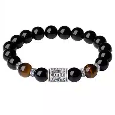 芷悦 复古六字箴言 黑曜石 手串 男款