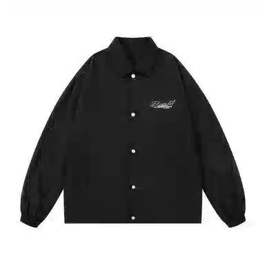 三体 水滴系列 美式街头复古简约基础款字母印花宽松百搭休闲翻领开衫教练棒球服飞行服学生潮牌纯色户外夹克外套 男女同款